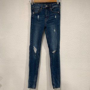 Wild Fable Highest Rise Skinny Jeans Blue Stretch Distressed Holes 24x27.5 Sz 00